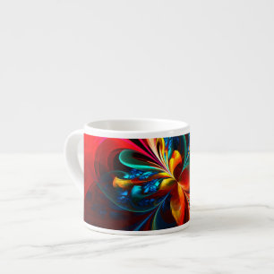 Taza De Espresso Modern Floral Resumen Art Naranja Patrón Azul #14