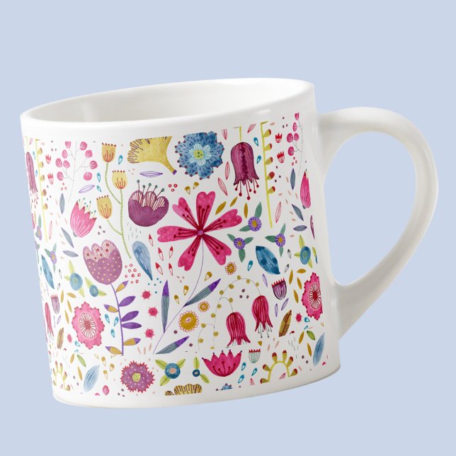 Taza De Espresso Moderna Copa de Agua Floral Espresso (Modern watercolor floral wildflower  espresso cup)