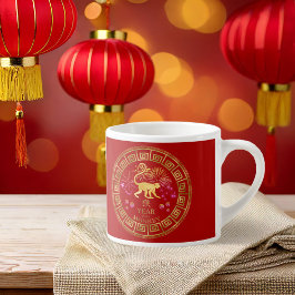 Taza De Espresso Mono del Zodiaco Chino Rojo/Dorado ID542