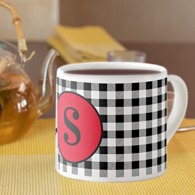 Taza De Espresso Monogram Buffalo Check & Stylish Red 6oz. (Subido por el creador)