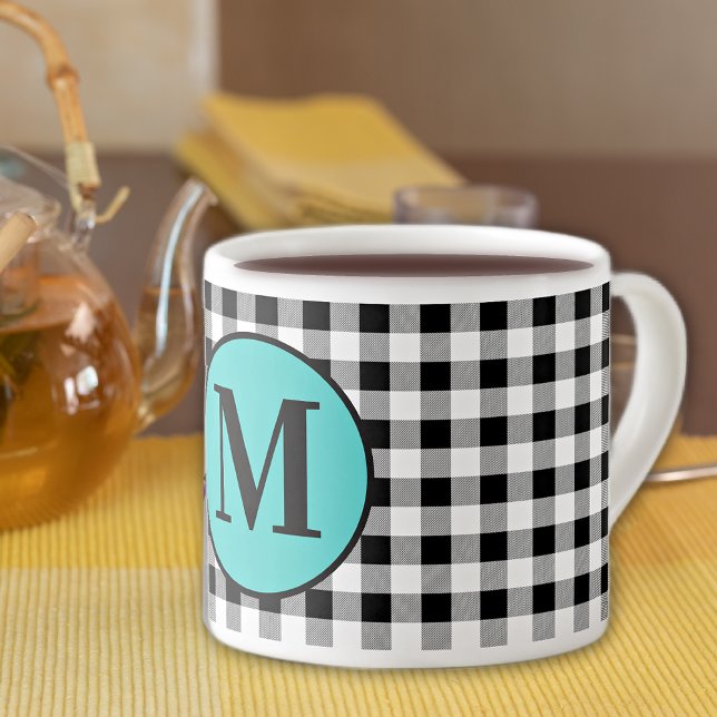 Taza De Espresso Monogram Buffalo Check & Turquoise 6oz. (Subido por el creador)