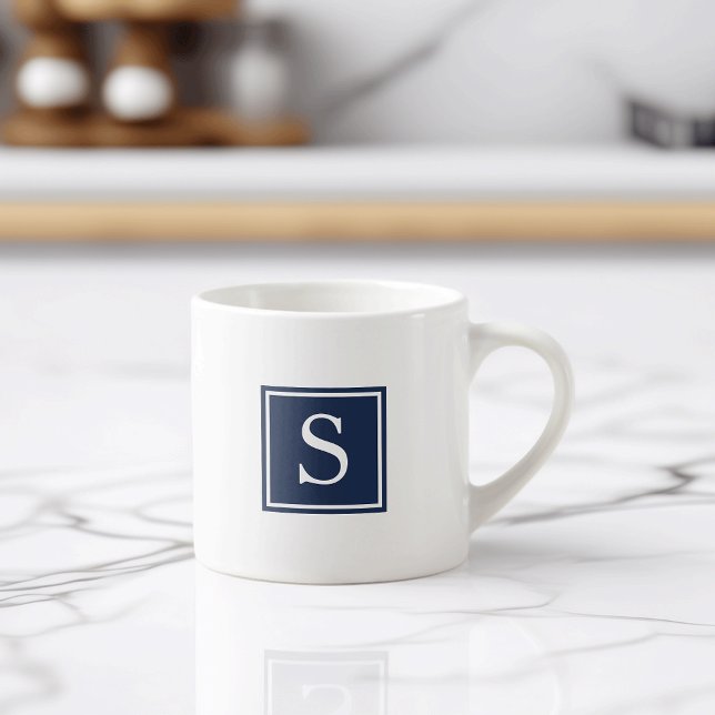 Taza De Espresso Monograma azul marino simple (Subido por el creador)