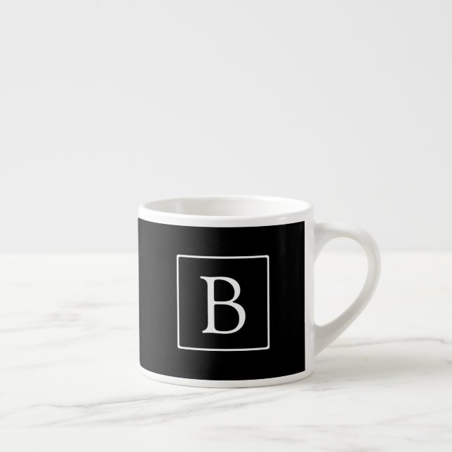 Taza De Espresso Monograma clásico simple | Texto negro con blanco (Derecha)