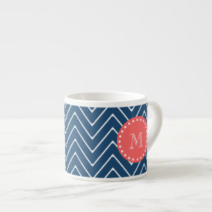Taza De Espresso Monograma coralino del modelo el de Chevron de