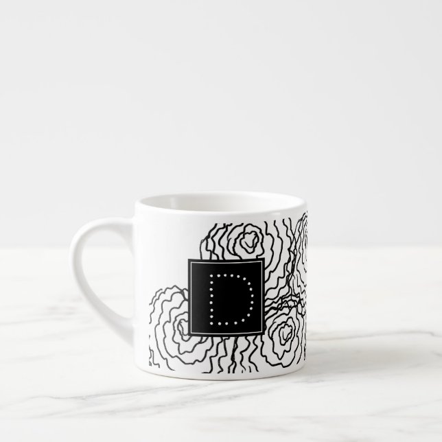 Taza De Espresso Monograma de doodle dibujado a mano floral de clav (Izquierda)