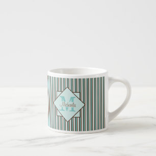 Taza De Espresso Monograma de franjas verdes de chocolate y de ment