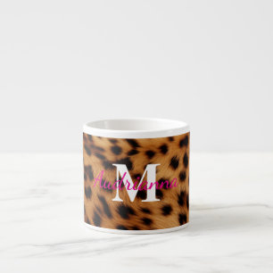 Taza De Espresso Monograma de impresión de animales leopardos