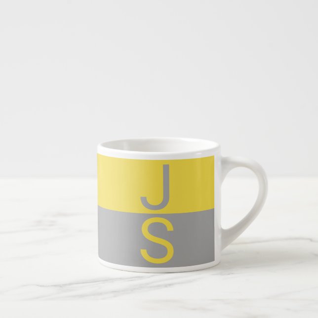 Taza De Espresso Monograma de iniciativas modernas amarillas y gris (Derecha)