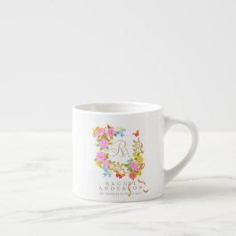 Taza De Espresso Monograma de jardín romántico floreciente