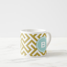 Taza De Espresso Monograma de patrones geométricos de clave griega 