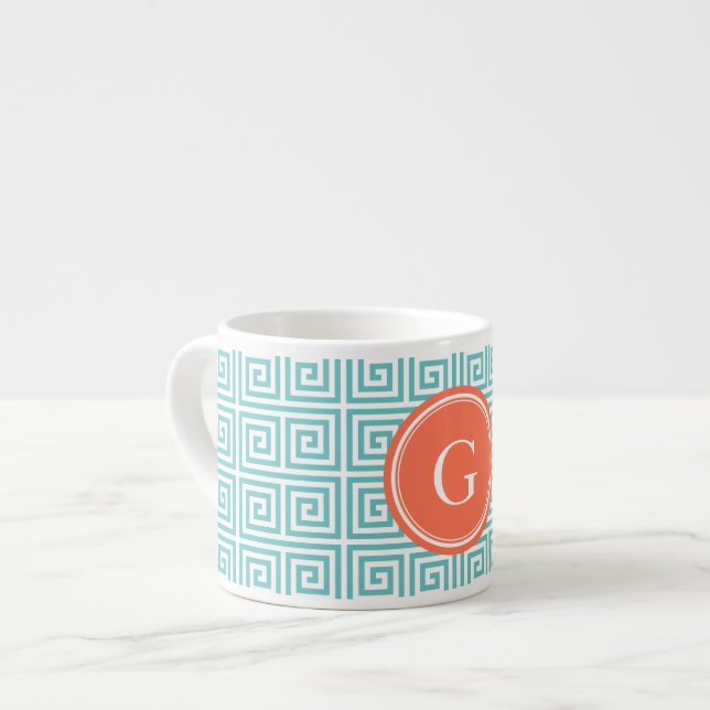 Taza De Espresso monograma de patrones geométricos de clave griega  (Izquierda)