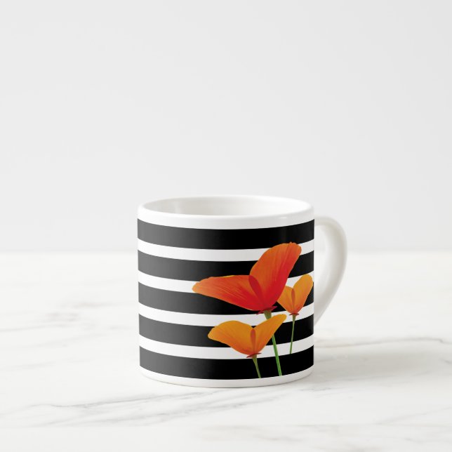 Taza De Espresso Monograma de rayas negras de Moda de amapola (Derecha)