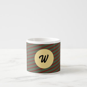 Taza De Espresso Monograma de rayas verdes bosque y borgoña Preppy