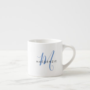 Taza De Espresso Monograma elegante de escritura azul blanco modern