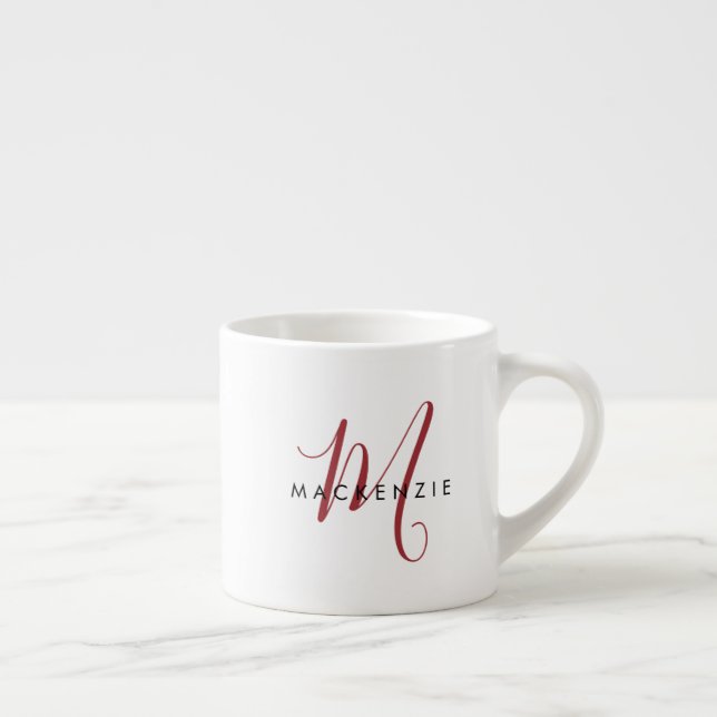 Taza De Espresso Monograma elegante de escritura roja blanca modern (Derecha)
