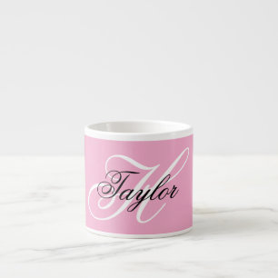 Taza De Espresso Monograma elegante en negro y blanco Rosa