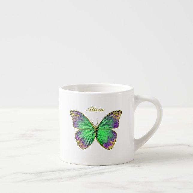Taza De Espresso Monograma Esmeralda Morada Mariposa Espresso Mug (Derecha)