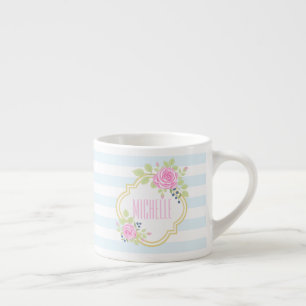 Taza De Espresso Monograma Fancy Roses Rosa Rosa Blueberry Espresso