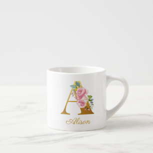 Taza De Espresso Monograma floral de nombre inicial botánico person
