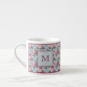 Taza De Espresso Monograma Floral Personalizado Rosa Polvoriento Gr