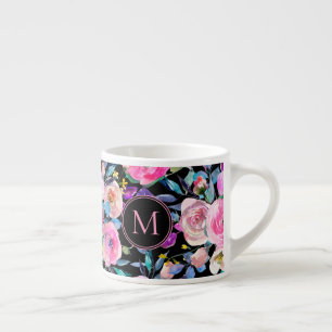 Taza De Espresso Monograma Floral rosa