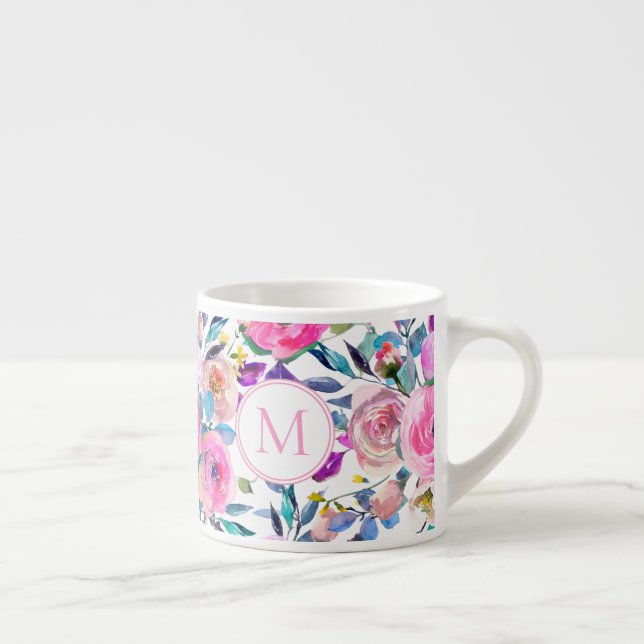 Taza De Espresso Monograma Floral rosa (Derecha)