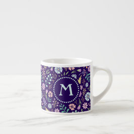 Taza De Espresso Monograma Floral Whimsical Boho Espresso Mug
