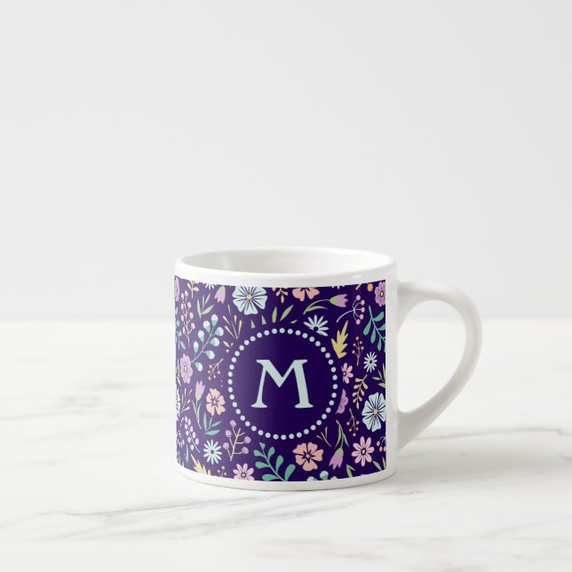 Taza De Espresso Monograma Floral Whimsical Boho Espresso Mug (Derecha)