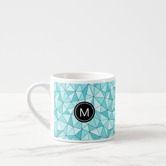 Taza De Espresso Monograma Geométrico Cian Triángulos Modernos Mug (Izquierda)
