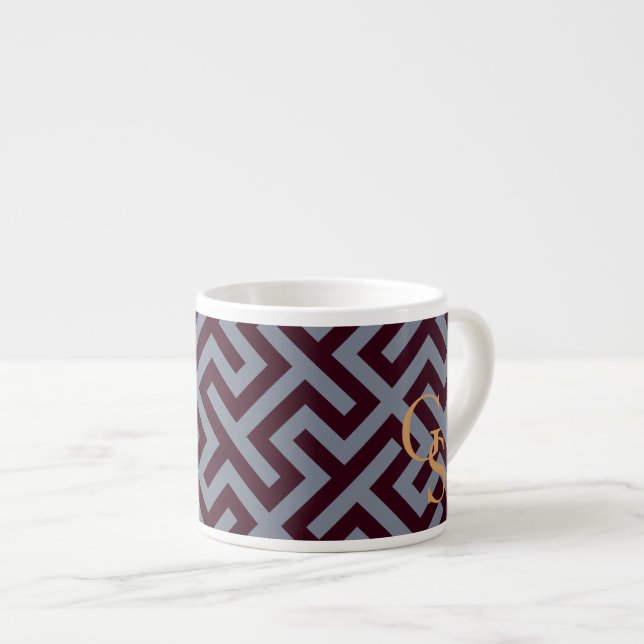 Taza De Espresso Monograma geométrico dominante griego gris moderno (Derecha)