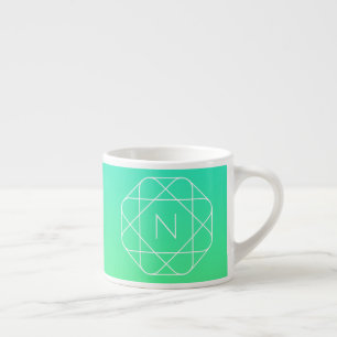 Taza De Espresso Monograma geométrico genial Ombre azul y verde l