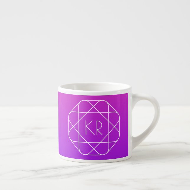 Taza De Espresso Monograma geométrico genial | Violeta magenta púrp (Derecha)