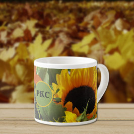 Taza De Espresso Monograma girasoles otoñales Foto Imprimir 6oz