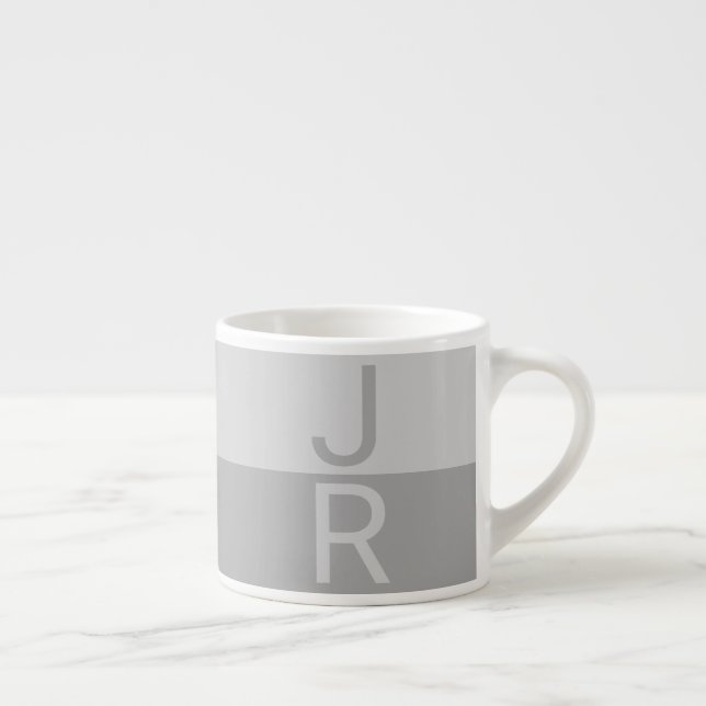 Taza De Espresso Monograma Gris claro y Gris de Iniciales Modernas (Derecha)