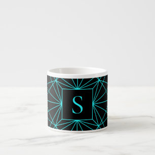 Taza De Espresso Monograma inicial   Diseño geométrico turquesa