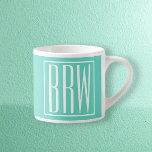 Taza De Espresso Monograma Iniciales Modernas 3 Negrita Blanco So