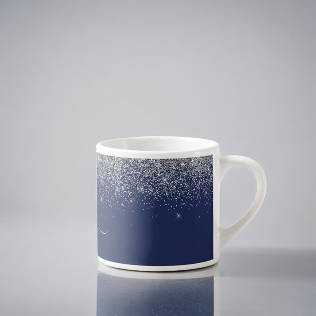 Taza De Espresso Monograma Metalizado Purpurina azul de la marina d (Subido por el creador)