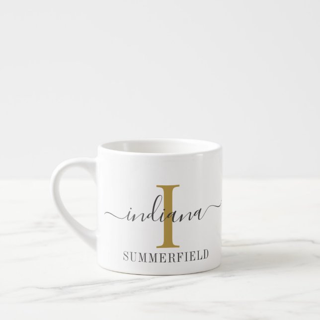 Taza De Espresso Monograma moderno Nombre de guión oro Inicial (Izquierda)