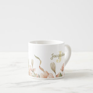 Taza De Espresso Monograma pastel bebé rosa cielo diseño de flor de