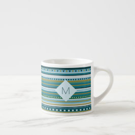 Taza De Espresso Monograma Patrón azul Verde azulado tribal Espress