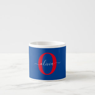Taza De Espresso Monograma personalizado Nombre de guión Azul Blanc