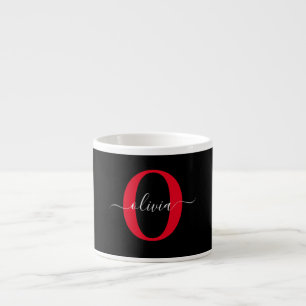 Taza De Espresso Monograma personalizado Nombre de guión Negro Blan