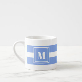 Taza De Espresso Monograma rayado azul y blanco