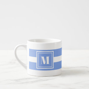 Taza De Espresso Monograma rayado azul y blanco