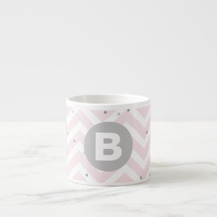 Taza De Espresso Monograma rosa pastel y puntos gris