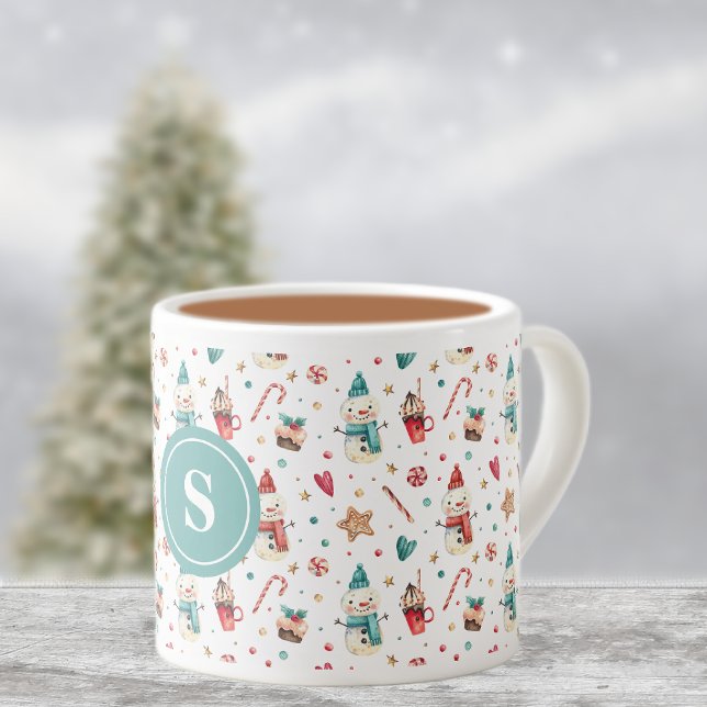 Taza De Espresso Monograma Snowman & Sweets Pattern 6oz Espresso Cu (Subido por el creador)