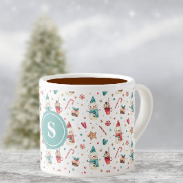 Taza De Espresso Monograma Snowman & Sweets Pattern 6oz Espresso Cu