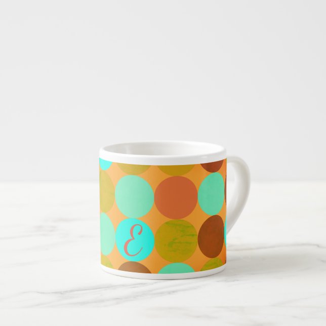 Taza De Espresso Monograma verde azul turquesa y círculo Naranja (Derecha)