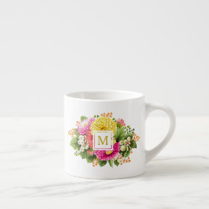 Taza De Espresso Monograma Vintage Asters Hot Pink Espresso Mug