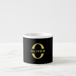 Taza De Espresso Monograma Y Nombre Negro Y Oro Personalizados